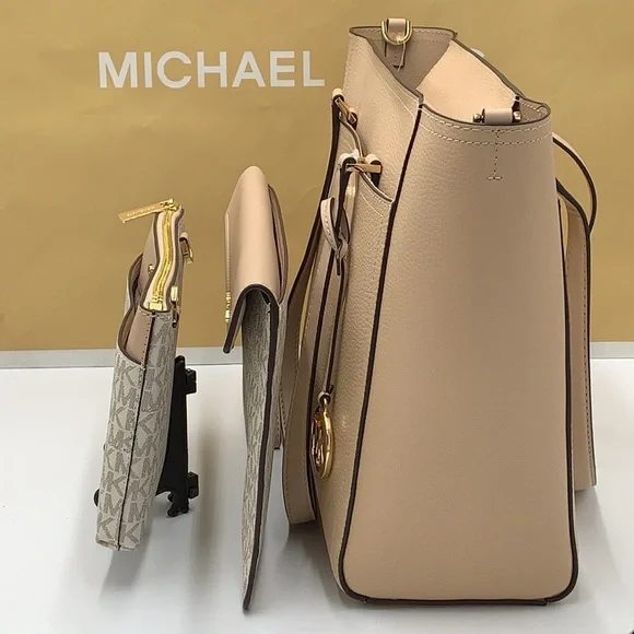 Michael Kors Maisie Large Pebbled Leather 3-in-1 Tote Bag Buff Signature Multi - Picture 12 of 16